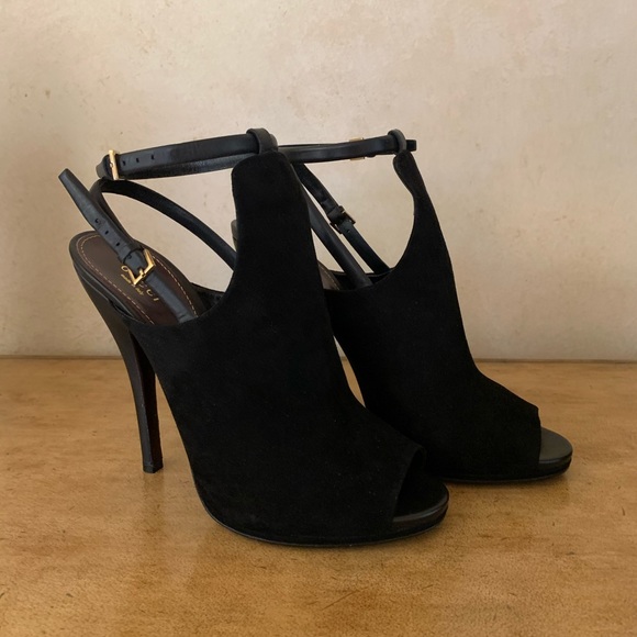 Gucci Jane Open Toe Suede High Heeled Bootie - Picture 2 of 4